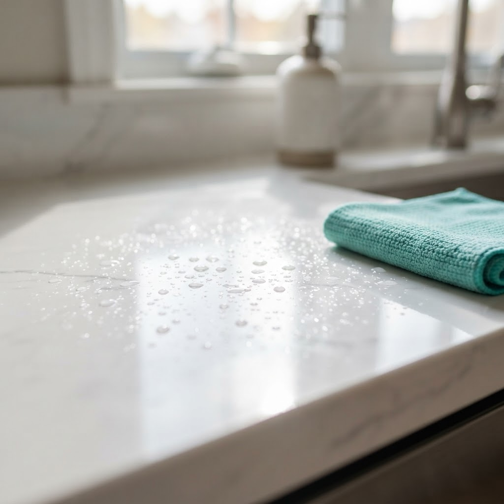 A sparkling clean countertop surface